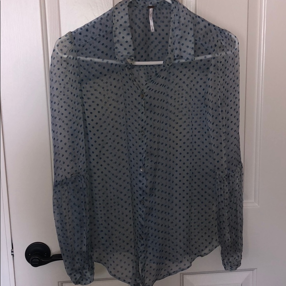 Free People sheer blue overlay blouse size XS